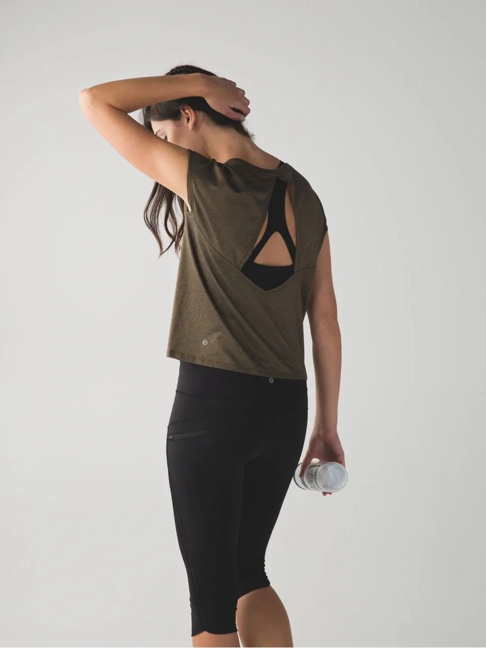 Lululemon Sweaty Or Not Crop Tee Heathered Black / Gold
